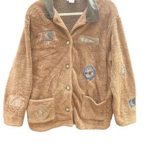 Vtg 90s Southwestern Jacket Cowgirl Button Embroidered Patched Fuzzy XL Jacket